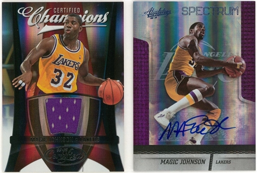 2009-10 Panini Magic Johnson Signed and Game Used Cards Pair (2 Different)